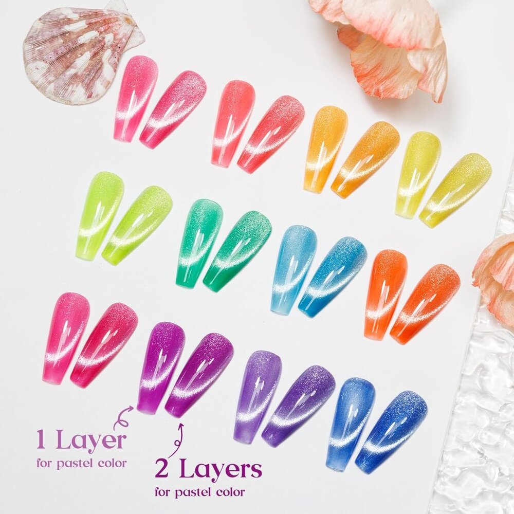 Neon Cat Eye Gel Polish Kit With 3d Metal Stick - 12-Color Glitter Magnetic Gel View 5